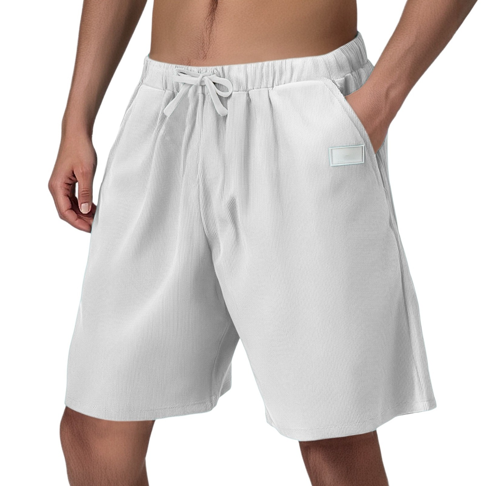 thumbnail image 2 of Pantalones cortos de pana holgados y casuales para hombre - Color liso, versátiles para combinar con camisetas - Ocio y deportes de verano, 2 of 4
